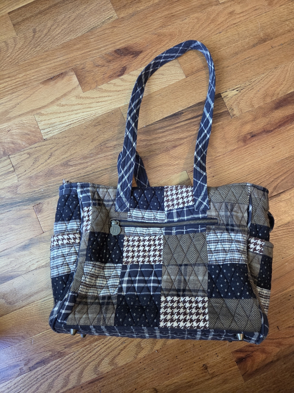 Quilted Patchwork Tote Bag Purse  Brown Black Bella Taylor Boho Bag